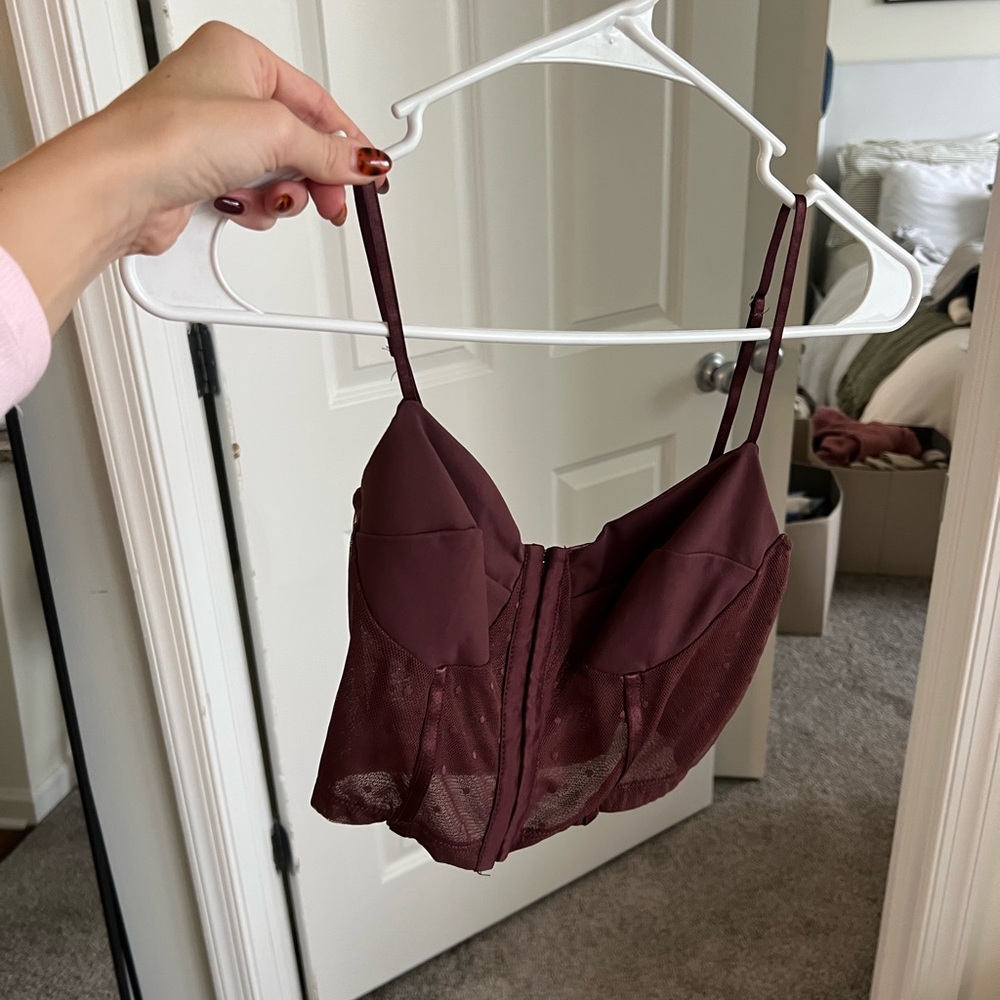 Free People Burgundy Mesh Tank Top
